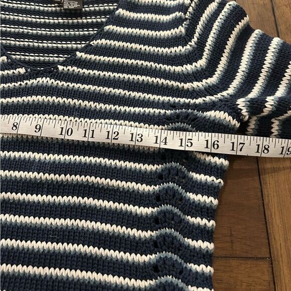 Etcetera 100% Cotton V-Neck Blue White Striped Sweater Size Small - Picture 7 of 10